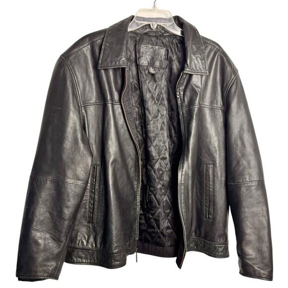 Saddlebred Black Leather Bomber Ranch Cowboy Pilot Lined Pockets Jacket Size XL - Picture 1 of 7